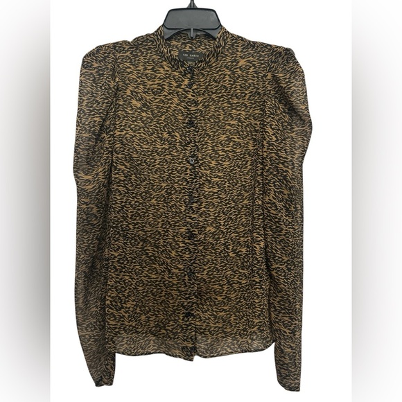 Ted Baker Ammbre Blouson Long Sleeve Chiffon Blouse Size 1 Mandarin Collar - Picture 2 of 6